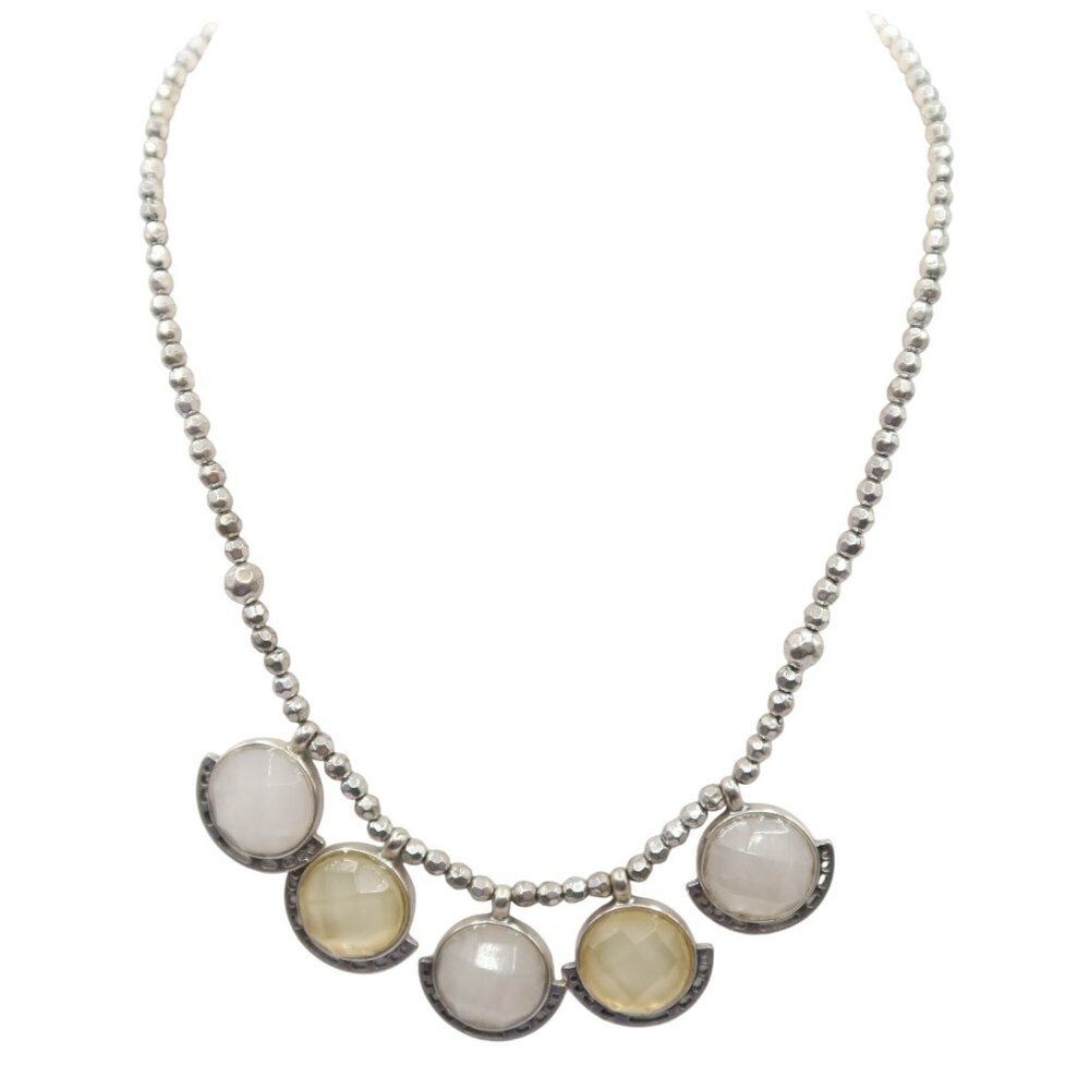 LUCKY BRAND Faceted Disc Silvertone Beaded Necklace Boho Festival Neutral